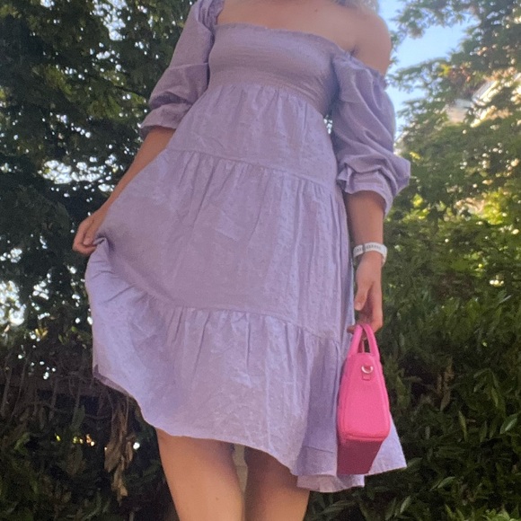 Gorgeous puff sleeve purple midi dress - Picture 5 of 9